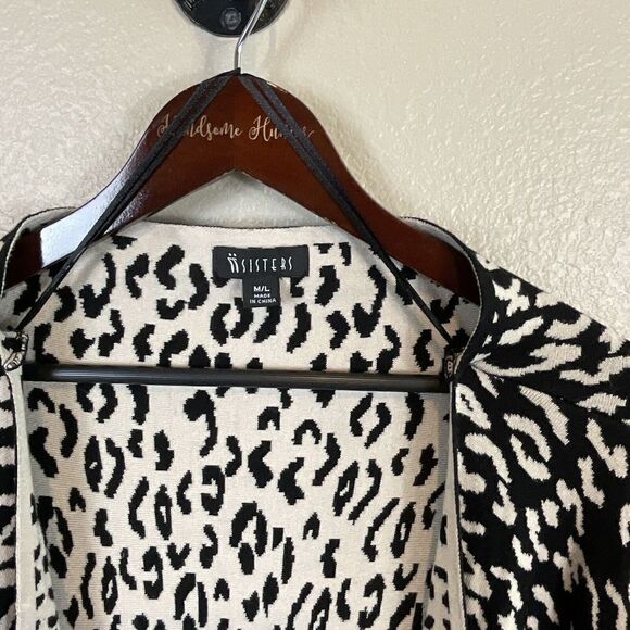 Two Sisters Women Animal Print Open Cardigan Sweater M L Cozy Warm Oversized - Picture 11 of 12